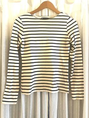 Petit Bateau Navy & White Striped Boatneck Top